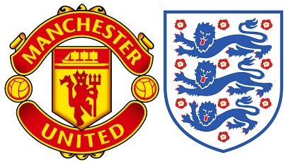 Which six players scored 10 or more Goals for England while with Manchester United? 9 image 107