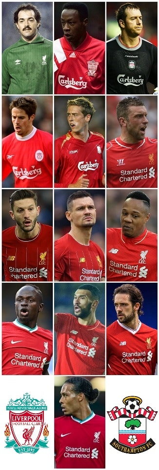 Which 14 Players made Premier League Appearances for both Liverpool & Southampton? 1 Played for Liverpool and Southampton
