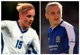 Which Player made the most International Appearances while with Stockport County? 1 image 11