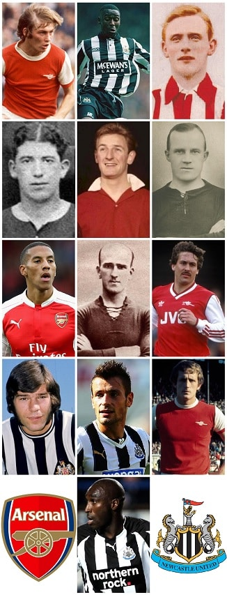 Which players were on the books of both Arsenal & Newcastle United? 1 image 2