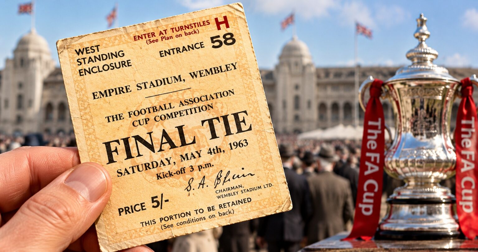 FA Cup Winners 1 Vintage FA Cup Final ticket at Wembley with the FA Cup trophy