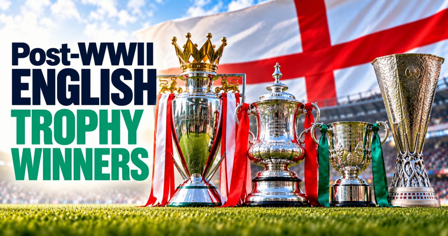 Vainqueurs des trophées de football anglais d'après-guerre, avec des titres majeurs nationaux et européens