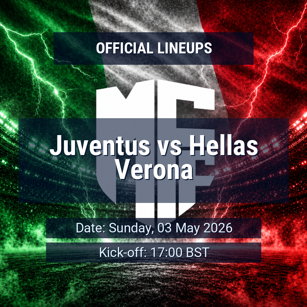 Lineups: Juventus vs Hellas Verona - Sun 3 May 2026 17:00 BST 1 official lineups 19425226