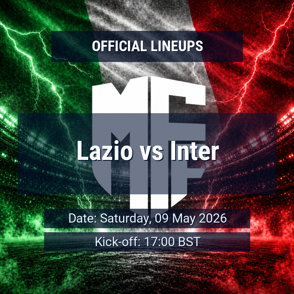 Lineups: Lazio vs Inter - Sat 9 May 2026 17:00 BST 1 official lineups 19425235