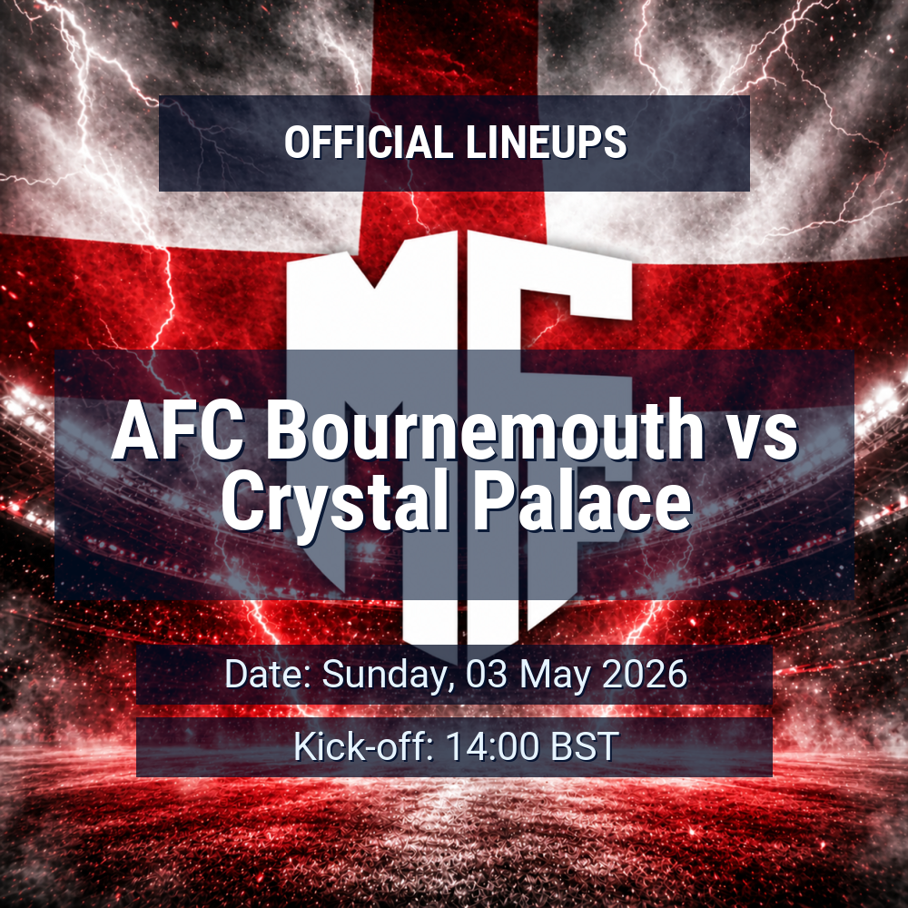 Lineups: AFC Bournemouth vs Crystal Palace - Sun 3 May 2026 14:00 BST 1 official lineups 19427208