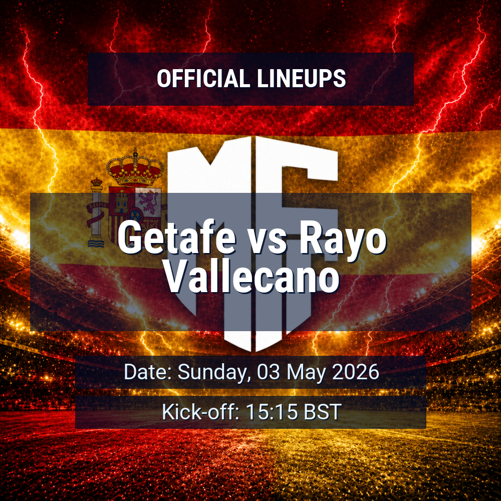 Lineups: Getafe vs Rayo Vallecano - Sun 3 May 2026 15:15 BST 1 official lineups 19439583