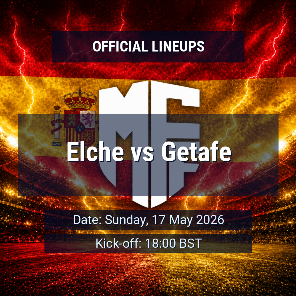 Lineups: Elche vs Getafe - Sun 17 May 2026 18:00 BST 1 official lineups 19439613