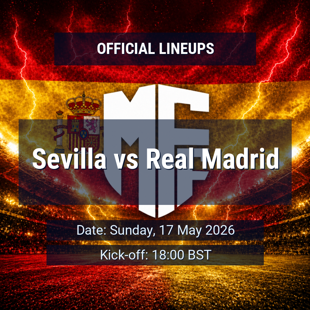 Lineups: Sevilla vs Real Madrid - Sun 17 May 2026 18:00 BST 1 official lineups 19439619