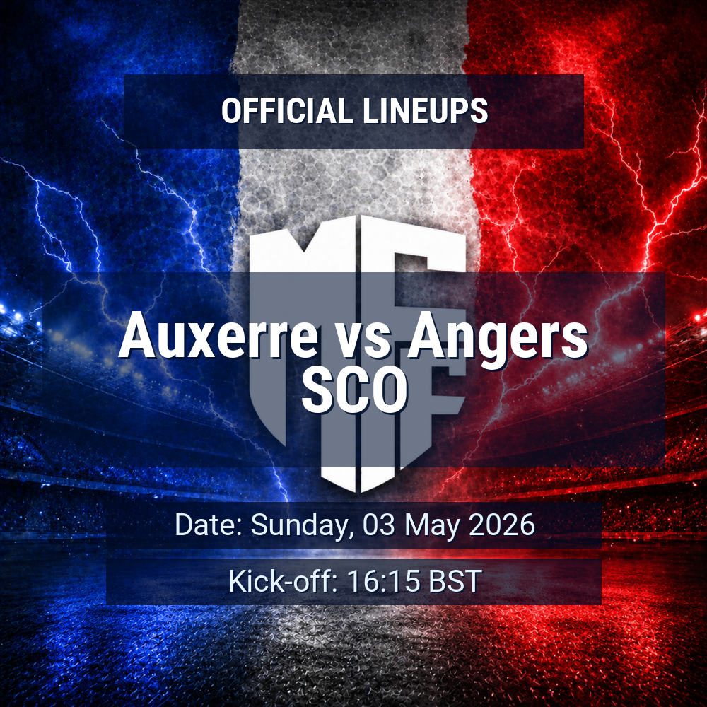 Lineups: Auxerre vs Angers SCO - Sun 3 May 2026 16:15 BST 1 official lineups 19467915