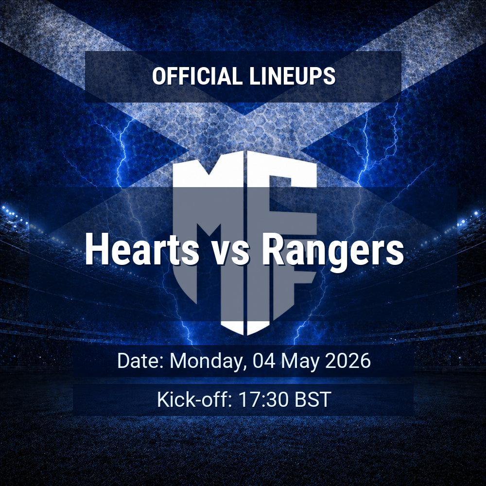 Lineups: Hearts vs Rangers - Mon 4 May 2026 17:30 BST 1 official lineups 19700220