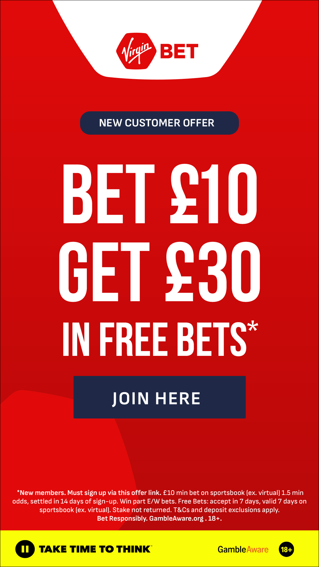 Virgin Bet New Customer Offer - Bet £10 Get £30 in Free Bets